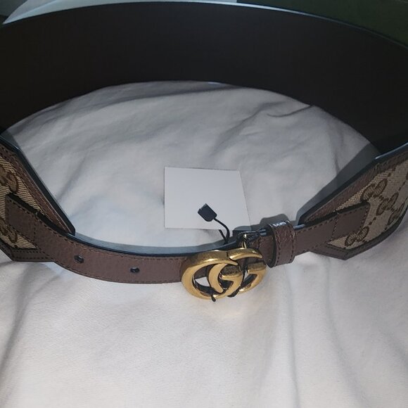 100 % Authentic Gucci Brown GG Canvas and Leather Buckle Wide Waist Belt 85CM - Picture 9 of 11